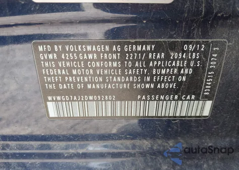 2013 Volkswagen Gti 4-Door Autobahn из США, поврежденный, VIN WVWGD7AJ2DW092802